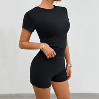 Summer Fitness Outfit for Women with Round Neck Tee and Shorts
