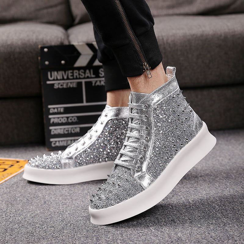 Lace-Up Diamond Pattern High-Top Fashion Sneakers