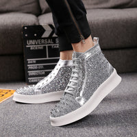 Lace-Up Diamond Pattern High-Top Fashion Sneakers