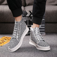 Lace-Up Diamond Pattern High-Top Fashion Sneakers