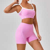 Contrast Color Yoga Workout Set with Spaghetti Strap Top