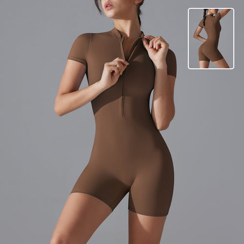 Short Sleeve Athletic Jumpsuit with Stretch Fit for Fitness and Yoga