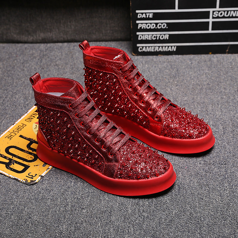 Lace-Up Diamond Pattern High-Top Fashion Sneakers