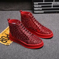 Lace-Up Diamond Pattern High-Top Fashion Sneakers