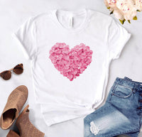 Women Heart Print Tee Soft Comfy Casual Top