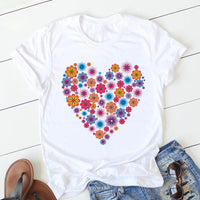 Women Heart Print Tee Soft Comfy Casual Top