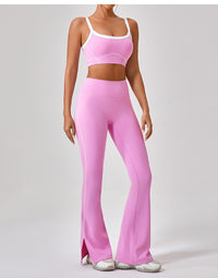 Contrast Color Yoga Workout Set with Spaghetti Strap Top
