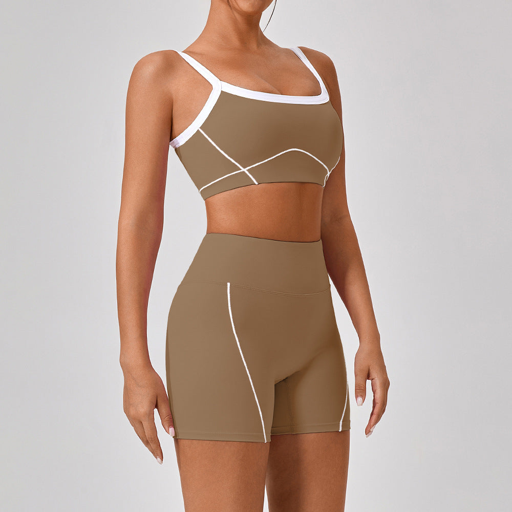 Contrast Color Yoga Workout Set with Spaghetti Strap Top