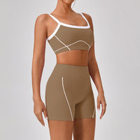 Contrast Color Yoga Workout Set with Spaghetti Strap Top