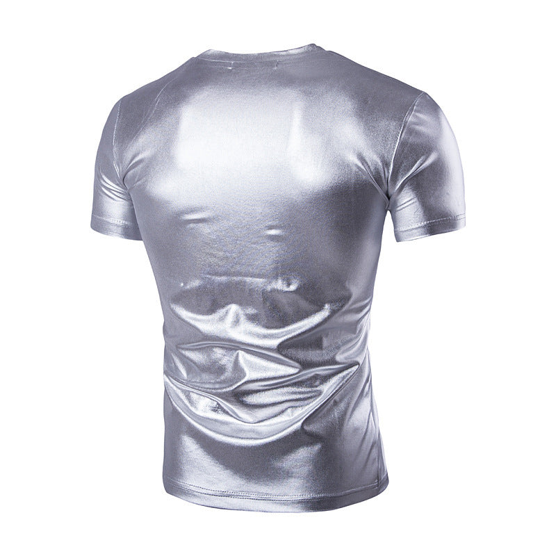 Shiny Short Sleeve Men Party Crew Neck