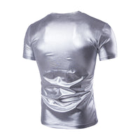 Shiny Short Sleeve Men Party Crew Neck