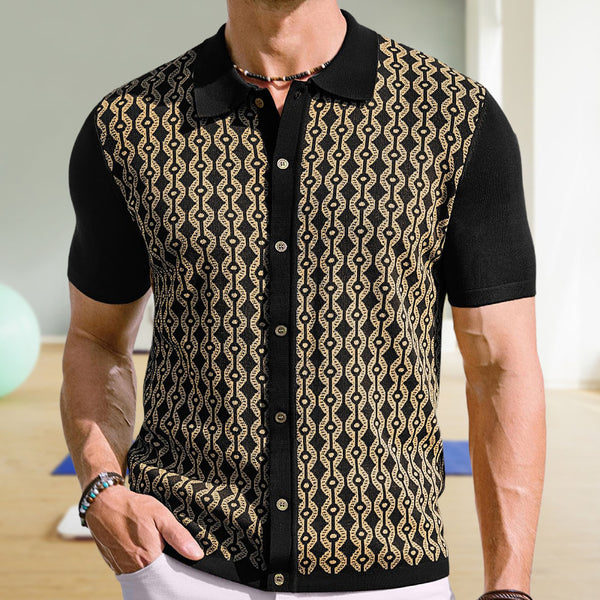 Retro Jacquard Knit Polo Top
