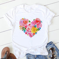 Women Heart Print Tee Soft Comfy Casual Top