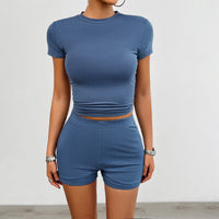 Summer Fitness Outfit for Women with Round Neck Tee and Shorts