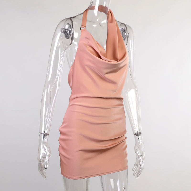 Satin V-Neck Backless Mini Dress