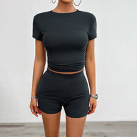 Summer Fitness Outfit for Women with Round Neck Tee and Shorts