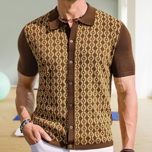 Retro Jacquard Knit Polo Top
