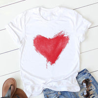 Women Heart Print Tee Soft Comfy Casual Top