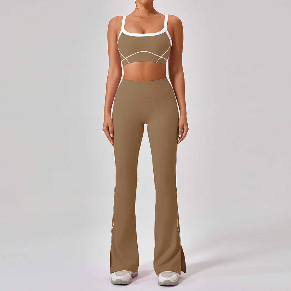 Contrast Color Yoga Workout Set with Spaghetti Strap Top