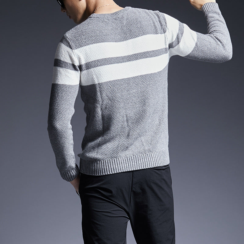 Classic Striped Cotton Sweater Relaxed Fit for Men