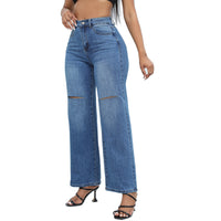 High-Rise Ripped Wide-Leg Jeans