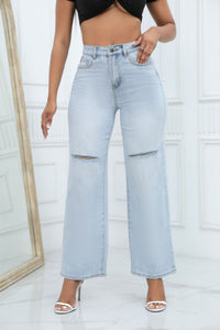 High-Rise Ripped Wide-Leg Jeans