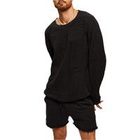 Men’s Ripped Knit Sweater Loose Fit Long Sleeve