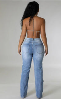 Pearl Beaded Straight-Leg Jeans