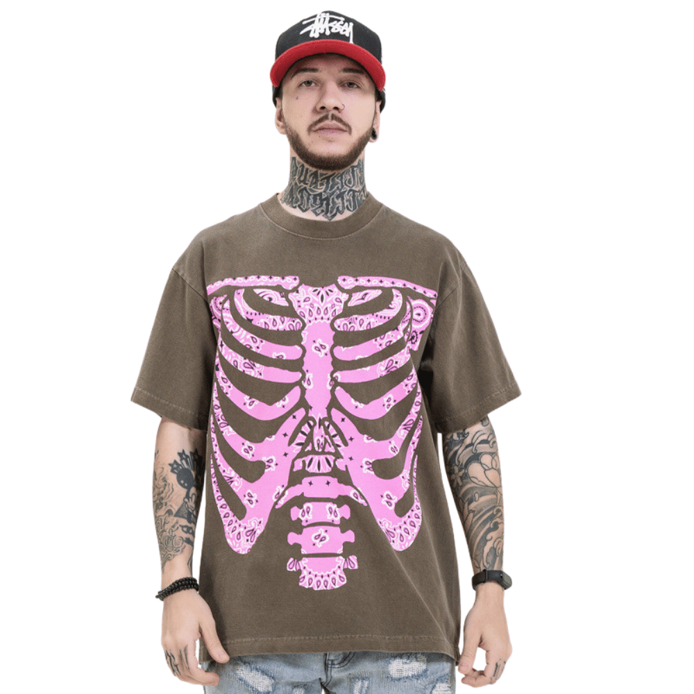 Skeleton Cashew Flower Loose Short Sleeve Tee