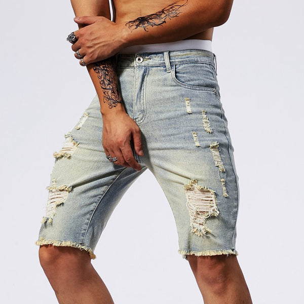 Stylish Ripped Slim Fit Denim Shorts