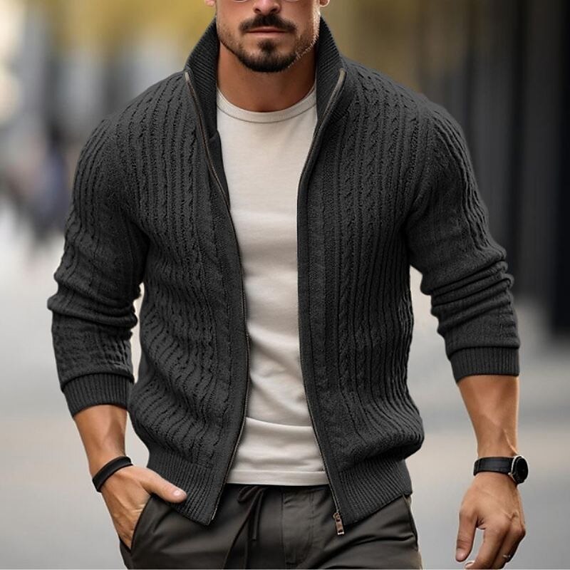 Thickened Cotton Knit Sweater Men’s Cozy Stand Neck Design