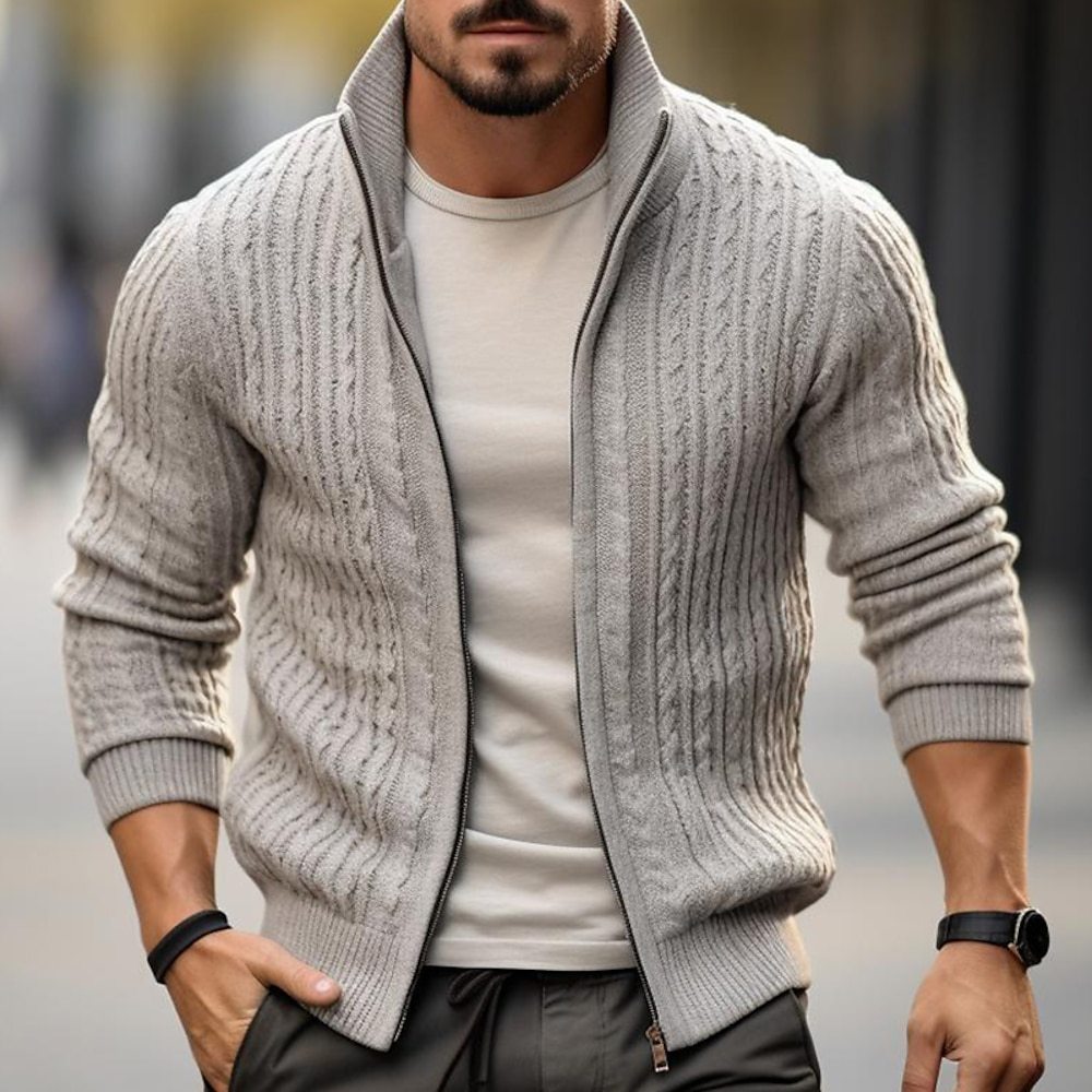 Thickened Cotton Knit Sweater Men’s Cozy Stand Neck Design