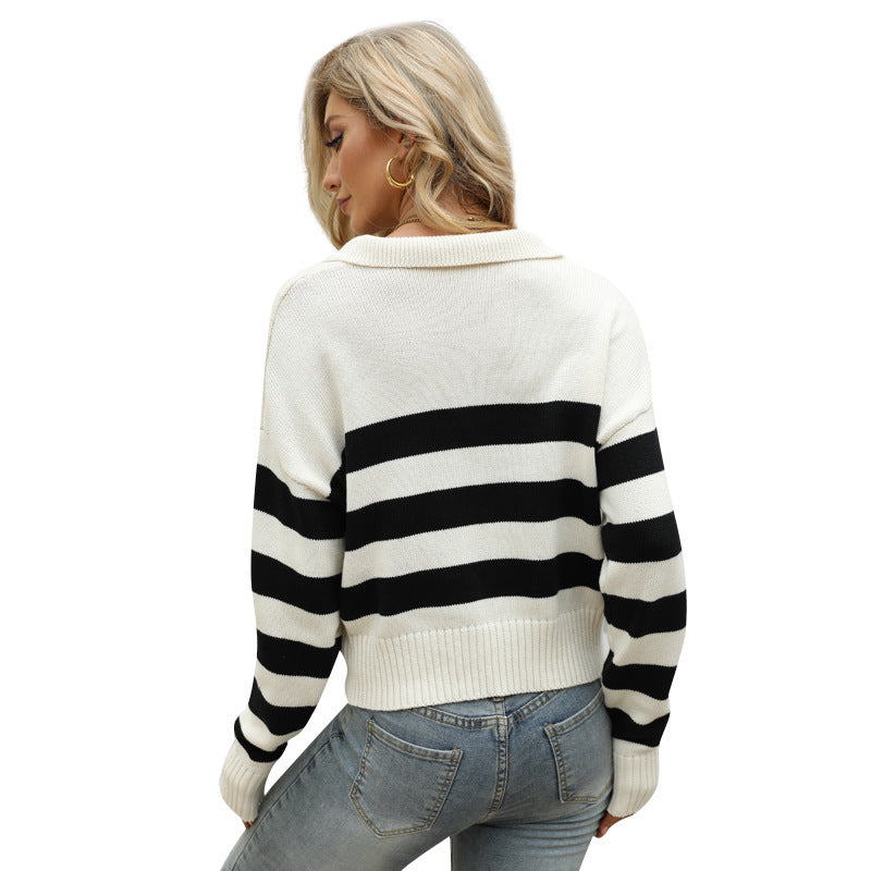 Women’s Knitted Loose Striped Cotton Sweater