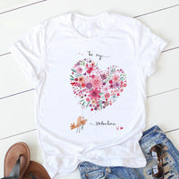 Women Heart Print Tee Soft Comfy Casual Top