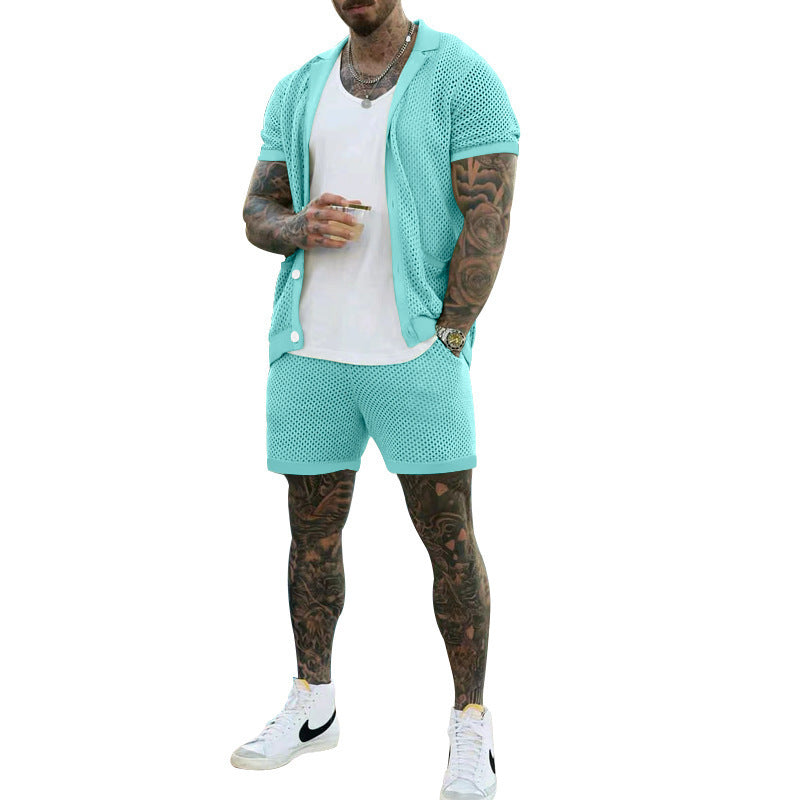 Casual Mesh Knit Two Piece Outfit