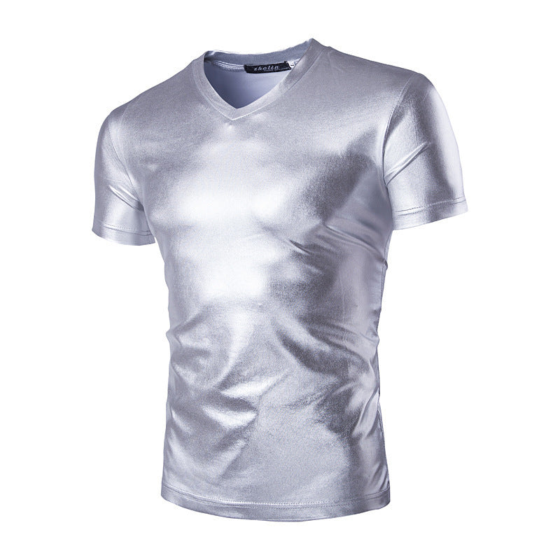 Shiny Short Sleeve Men Party Crew Neck