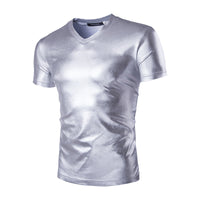 Shiny Short Sleeve Men Party Crew Neck