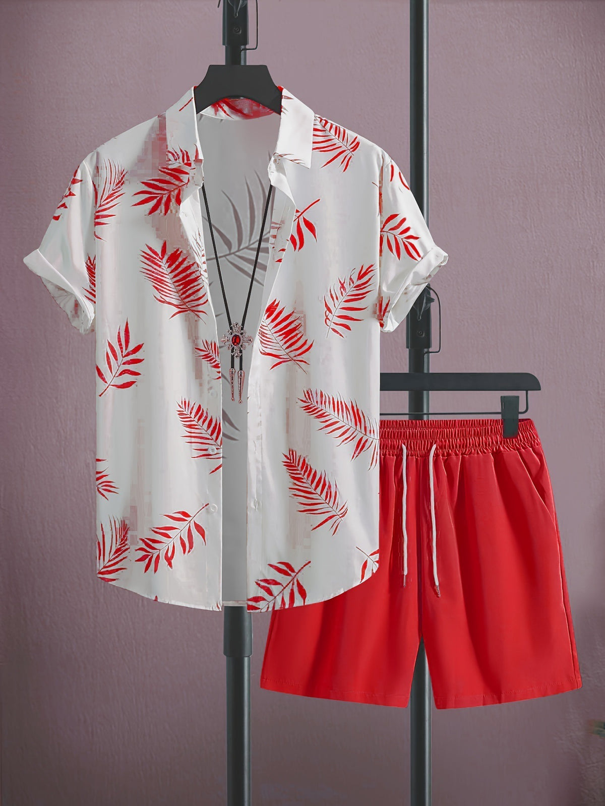 Tropical Leaf Print Two-Piece Set