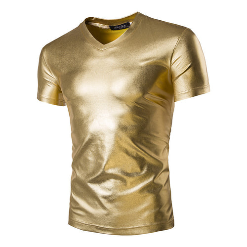 Shiny Short Sleeve Men Party Crew Neck