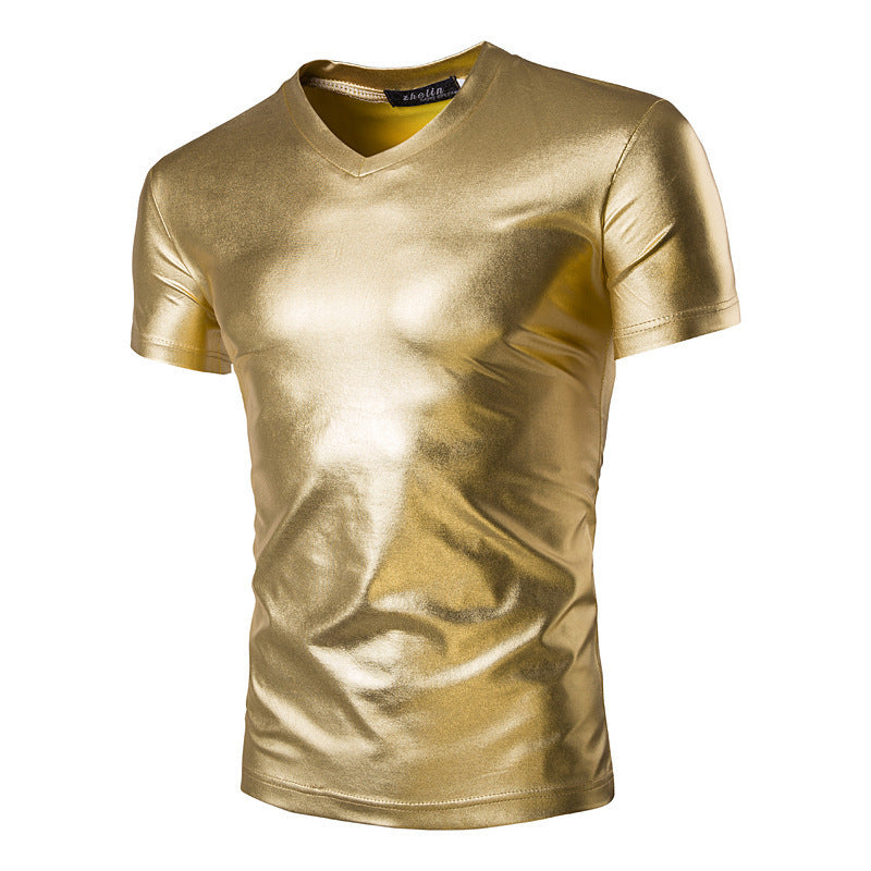 Shiny Short Sleeve Men Party Crew Neck