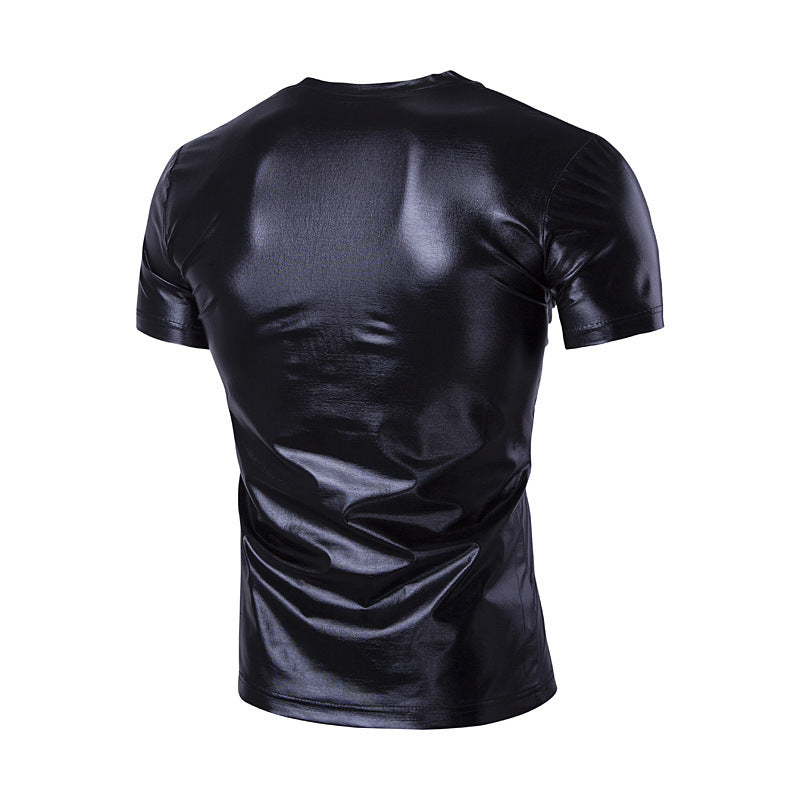 Shiny Short Sleeve Men Party Crew Neck