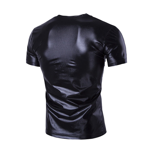Shiny Short Sleeve Men Party Crew Neck