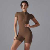 Short Sleeve Athletic Jumpsuit with Stretch Fit for Fitness and Yoga