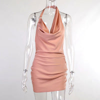Satin V-Neck Backless Mini Dress