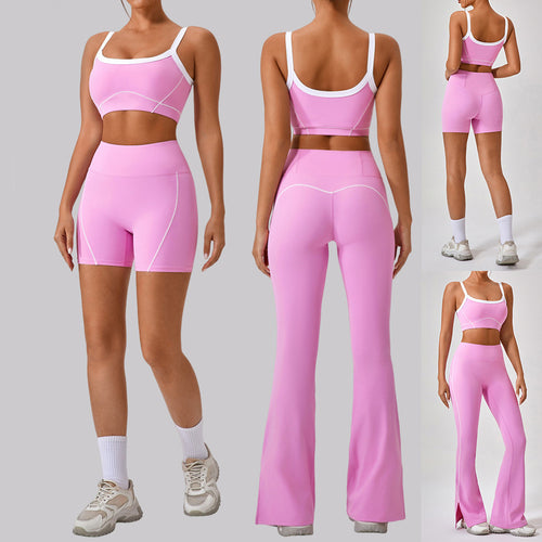 Contrast Color Yoga Workout Set with Spaghetti Strap Top