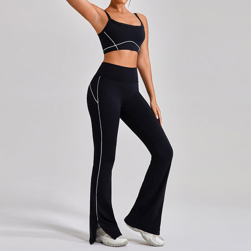 Contrast Color Yoga Workout Set with Spaghetti Strap Top