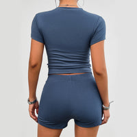 Summer Fitness Outfit for Women with Round Neck Tee and Shorts