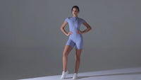 video Short Sleeve Athletic Jumpsuit with Stretch Fit for Fitness and Yoga