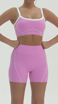 video Contrast Color Yoga Workout Set with Spaghetti Strap Top